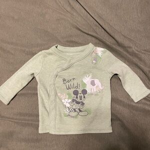Disney Green Long Sleeve Baby Tee with Mickey Mouse